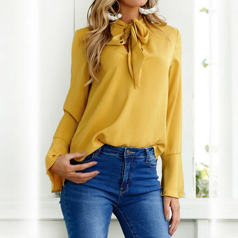 Женская Элегантная блузка на шнуровке свободная приталенная Повседневная