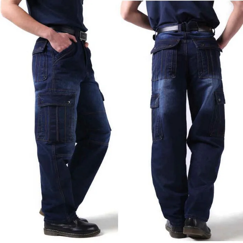 Men Jeans Fashion Loose Big Pockets Hip-Hop Skateboard Jeans Casual Men Denim Pants Design Brand Joggers Jeans