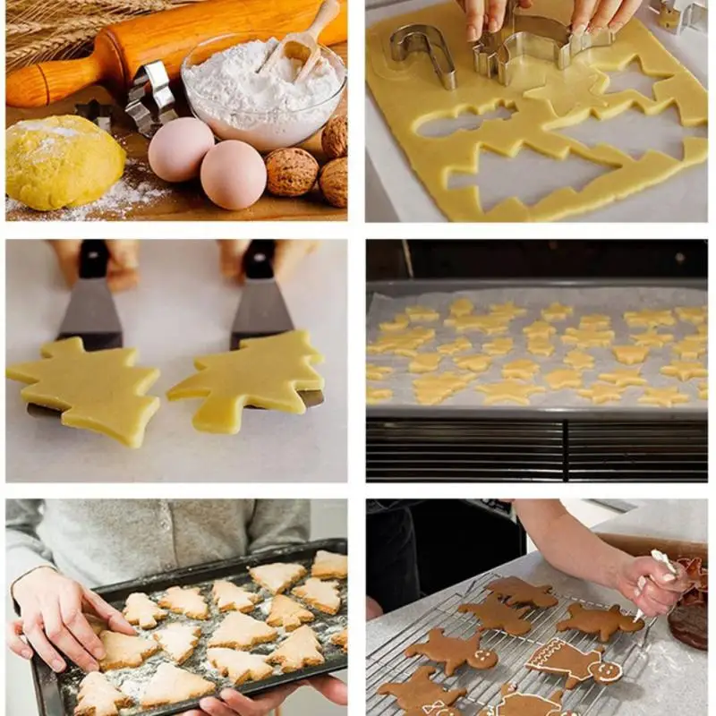 10pcs Christmas Cookie Cutter Biscuit Press Fondant Cake Stamp Stainless Steel Mold Easter Cartoon Knife DIY Baking Mould - купить по
