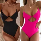 Новинка 2022, женский слитный купальник, пуш-ап, купальник с вырезами, Женские однотонные купальные костюмы, сексуальное боди, монокини, пляжная одежда