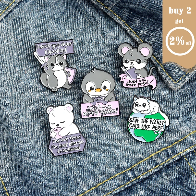 Женская эмалированная броши-кошки с цитатой животных крыса пингвин енот медведь