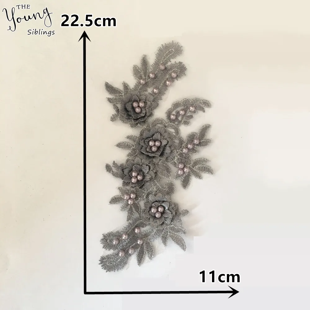 Серебряная ткань 3D трехмерное цветочное украшение ABC жемчужная аппликация для