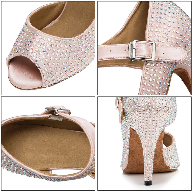 Hipposeus Dance Shoes Ballroom Rhinestone Women Latin Dance-Shoes Girls Salsa Ladies Tango Thin Heel Soft Party Dancing Shoes