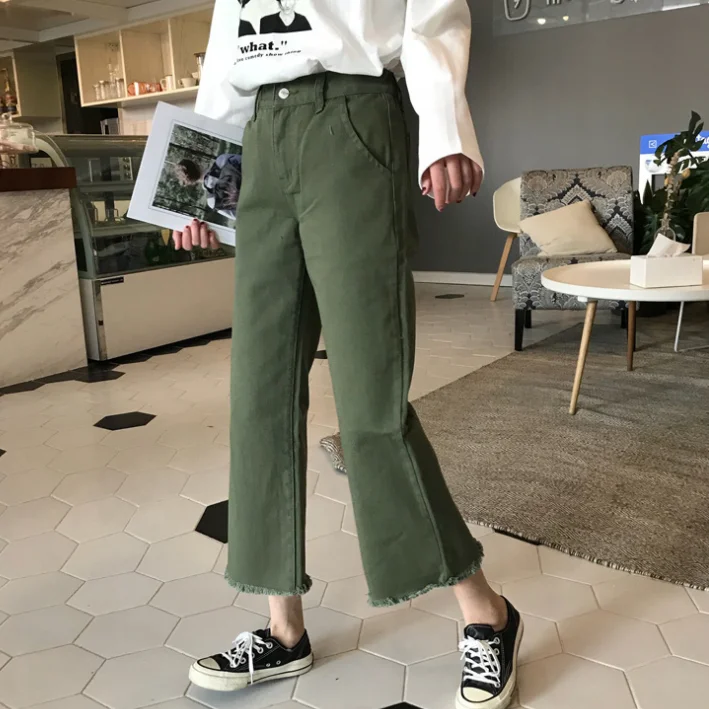 2020 осенние женские джинсы для студенток в стиле преппи черные широкие с