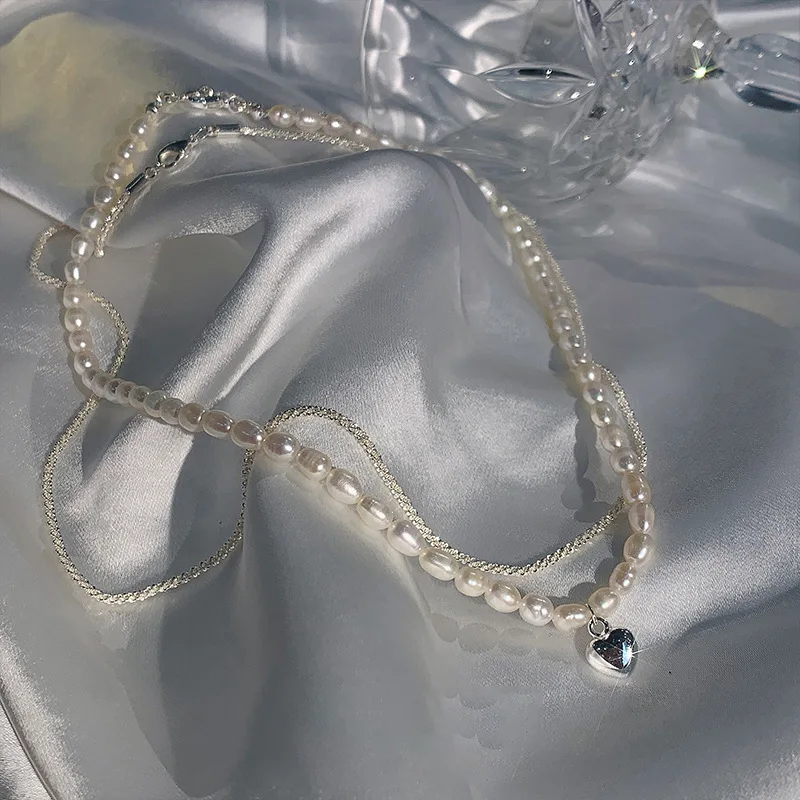 Пресной воды Жемчужное ожерелье комплект из двух предметов в Корейском стиле