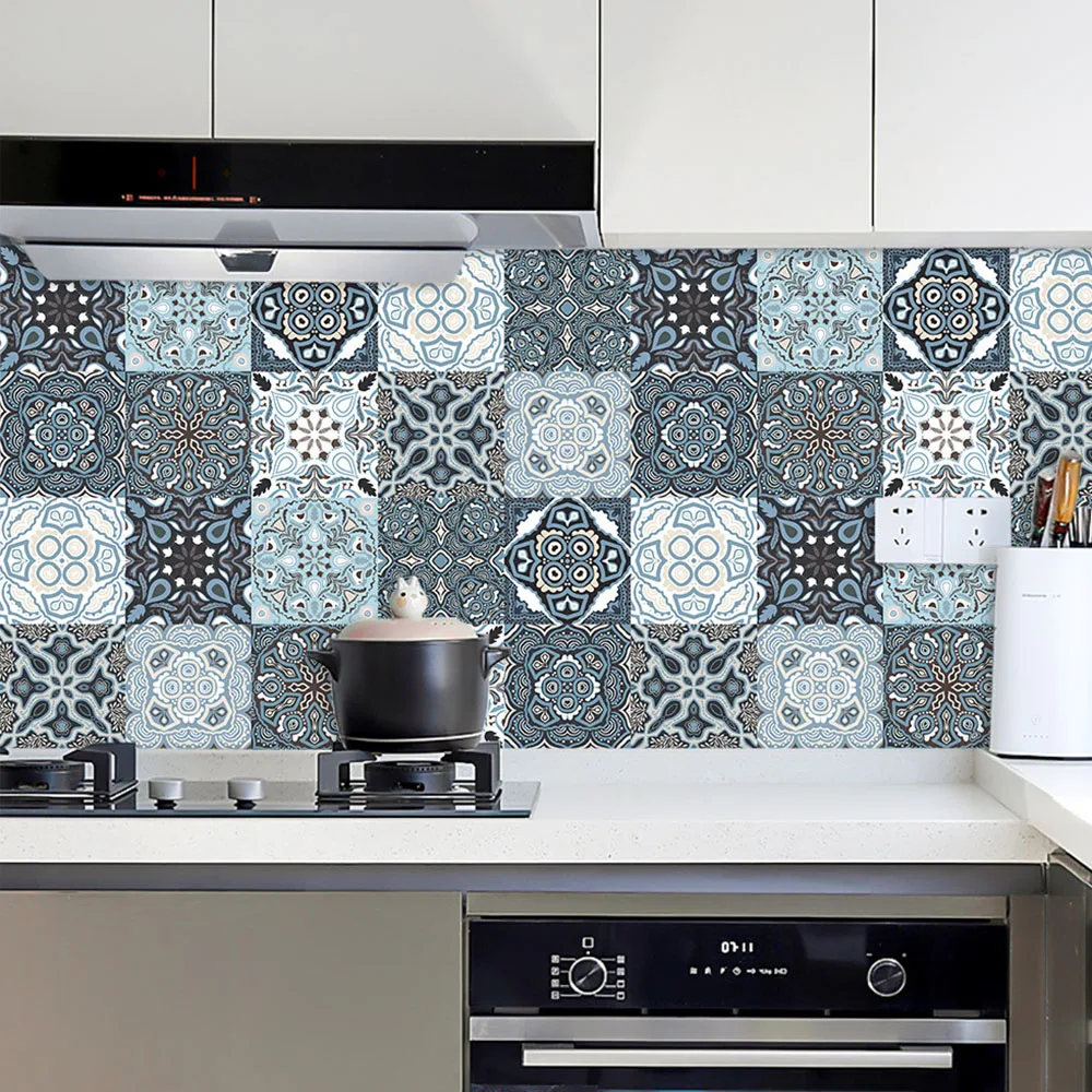 

10pcs Retro Pattern Matte Surface Tiles Sticker Transfers Covers For Kitchen Bathroom Tables Floor Hard-wearing Wall Decals