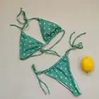 Комплект бикини женский с треугольной чашкой, однотонный бандажный комплект из двух предметов, бюстгальтер с лямкой на шее, трусы, купальник-стринги на лето