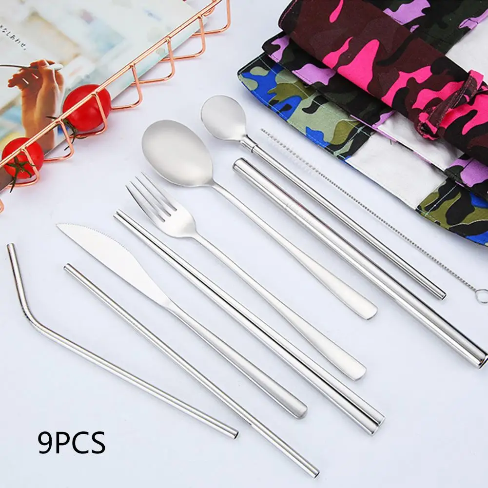 Набор из 9 столовых приборов 304 нержавеющей стали портативная уличная посуда