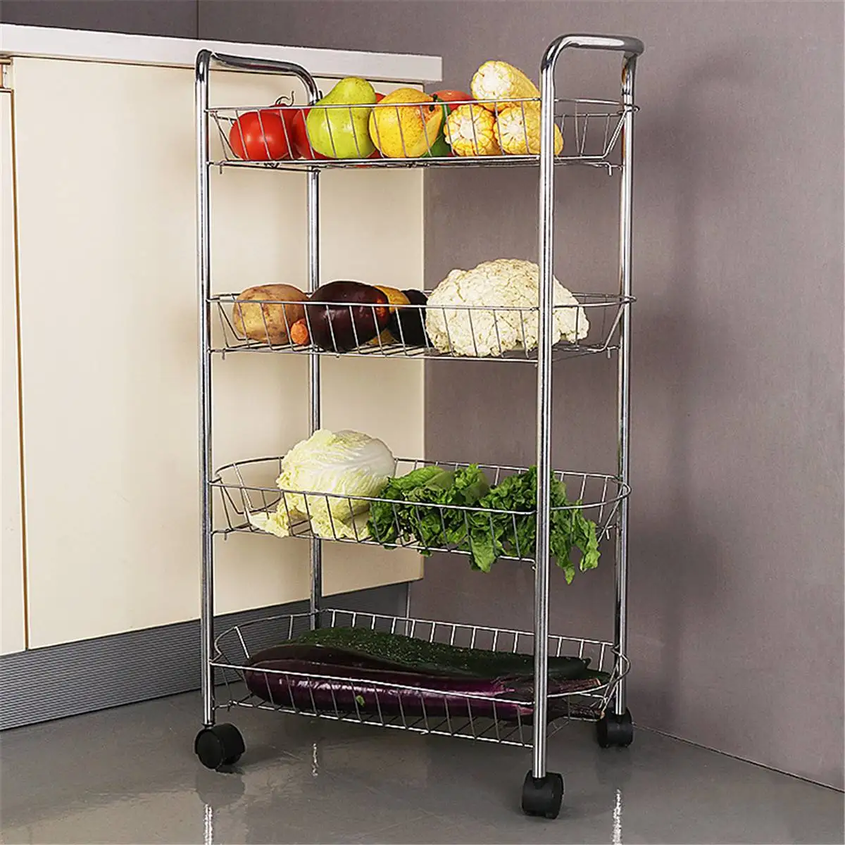 

New 3/4 Layer Gap Kitchen Storage Rack Movable Assemble Storage Trolley Cart Metal Bathroom Shelf Wheels Space Saving Organizer