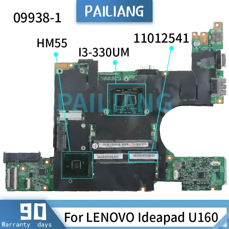 Parpailiang-placa-mãe para Laptop Lenovo Ideapad U160 Embutida Placa Principal 19941 09938 Hm55 Ddr3 Testada Placa-mãe para notebook