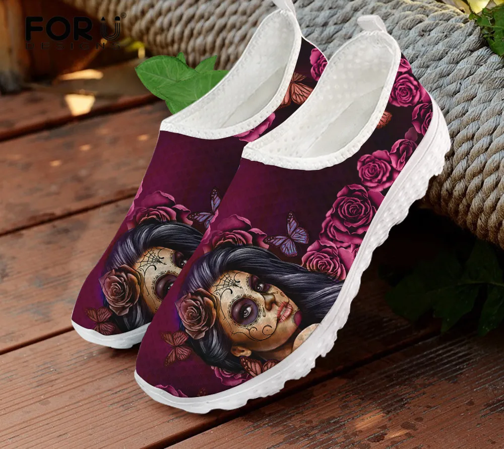 

FORUDESIGNS Women Shoes Flats Casual Sneakers 3D Skull Girls Fashion Summer/Spring Ladies Air Mesh Comfortable Shoes for Female