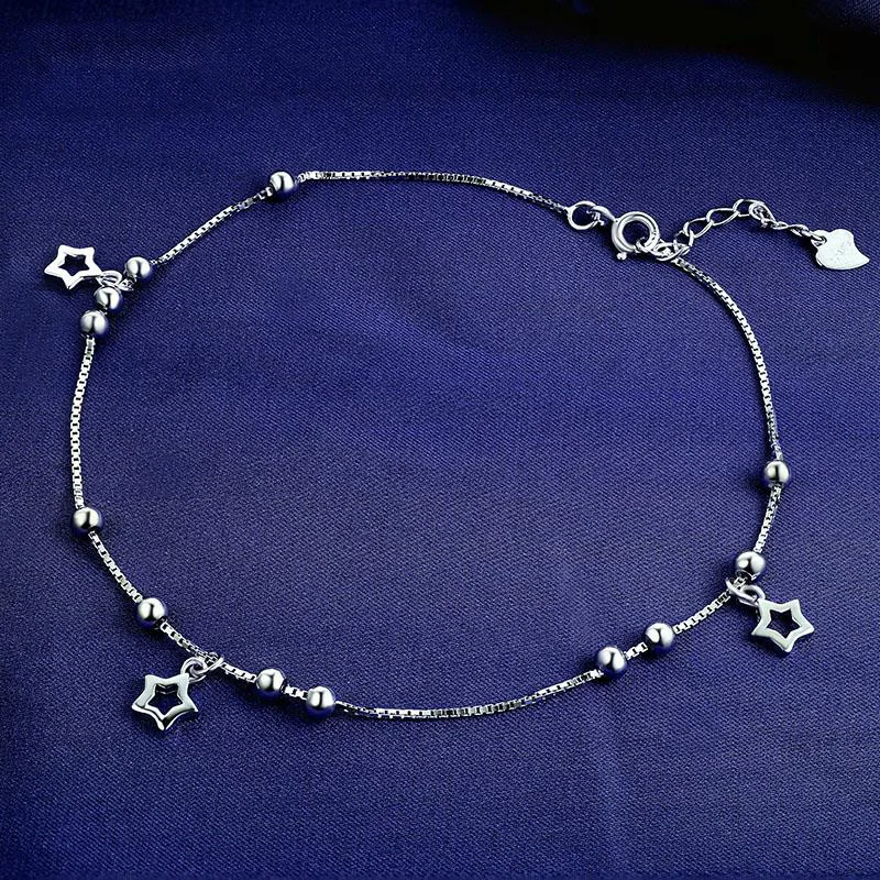 Серебро 925 браслет на ногу простой звездной лодыжки браслеты из нержавеющей