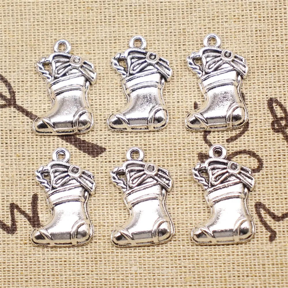 

Charm For Making Jewelry Pendants Antique Silver Color Christmas Socks 24x15mm 5pcs