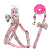 soft dog harness and leash set adjustable nylon lovely bow lead rope for chihuahua cats outdoor walking pet supplies products