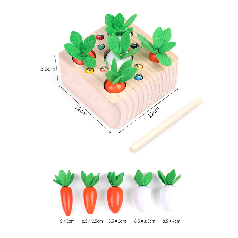 

Wooden Block Set Pulling Carrot Ability Shape Matching Game Size Cognition Interactive Educational Toy Montessori Toy For Kid