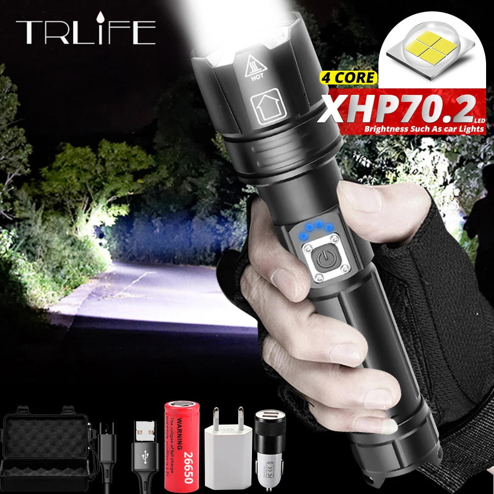 

Newest Ultra Powerful XHP70.2 LED Flashlight 26650 Flashlights XLamp XHP50 USB Rechargeable Tactical Light use 18650 Zoom Torch