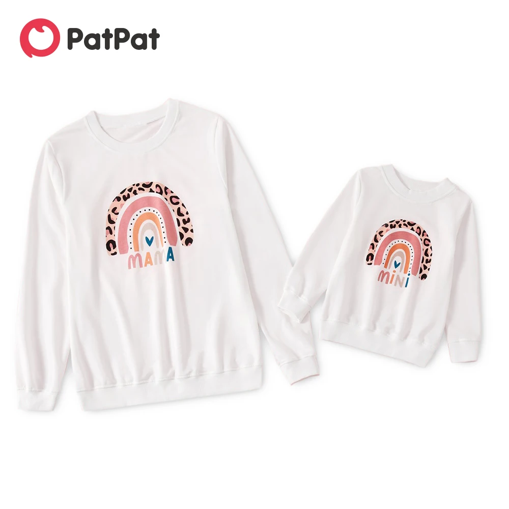 

PatPat Rainbow Pattern White Long Sleeve Sweatshirts for Mom and Me