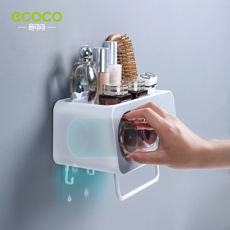 ecoco new arrive wall mount toothbrush holder automatic toothpaste squeezer dispenser set bathroom accessories organizer rack free global shipping
