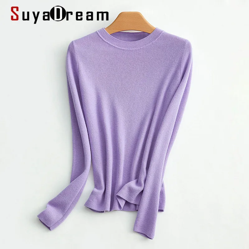 SuyaDream 2021 Winter 100%Wool O Neck Plain Pullovers 2021 Fall Winter Sweaters for Woman Candy Colors