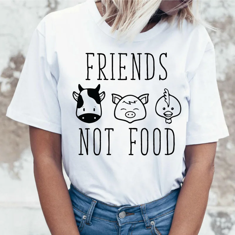 Женская футболка Harajuku Ullzang с принтом коровы женская надписью Friends Not Food Винтажная