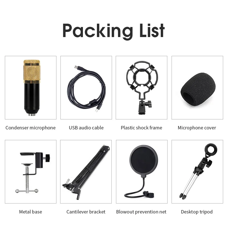 

BM800 Professional Condenser Microphone Home Stereo Studio Recording Microphone Kit for YouTube Podcasting PC Gaming Vocal Voice