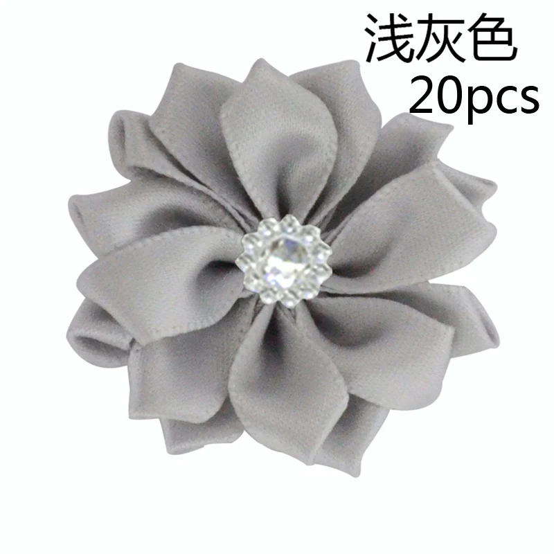 Light Grey 20 шт розовые/белые маленькие атласные Стразы ручной работы, тканевые цветы для рукоделия, свадебной вечеринки, Аппликации, аксессуары для одежды - Цвет: Light Grey