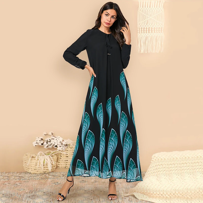 Женское длинное платье Siskakia повседневное черное с принтом большие размеры