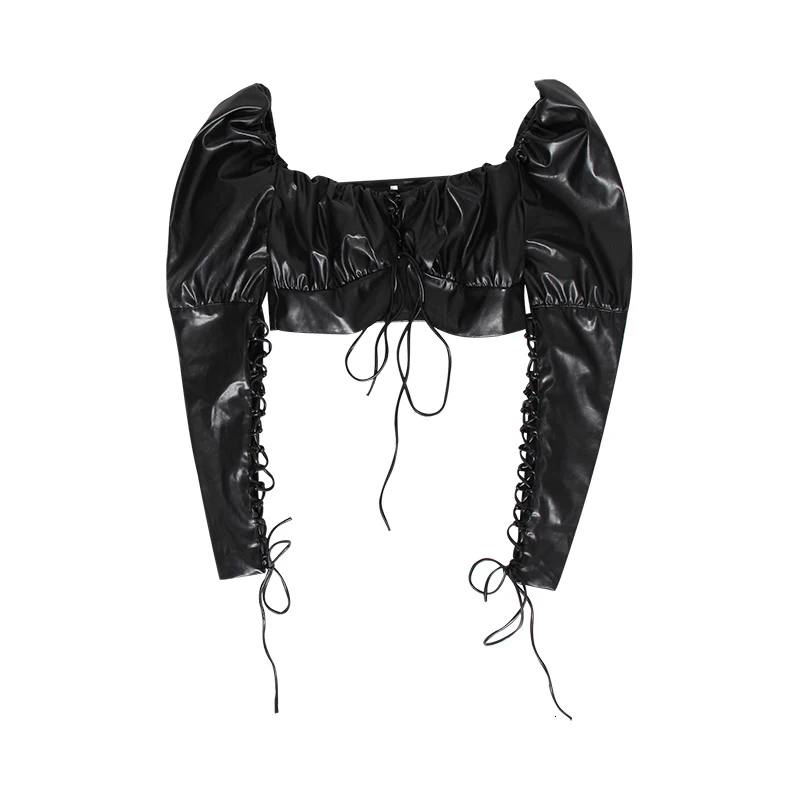TWOTWINSTYLE шапка из искусственной кои = жи Для женщин рубашка с квадратным воротником с буфами на рукавах облегаемая, пикантная, для вечеринок рубашки для женщин; сезон осень; модная новинка