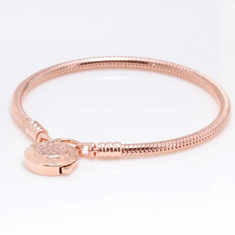 

original 925 Sterling Silver Fashion Rose Gold Round Classic Clasp Pan Bracelet For Women Gift Fashion Jewelry