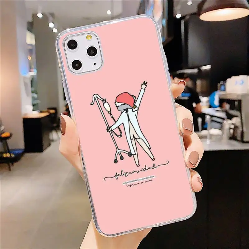 

Spain Cartoon doctor nurse Phone Case Transparent soft For iphone 5 5s 5c se 6 6s 7 8 11 12 plus mini x xs xr pro max
