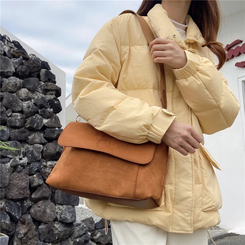 

Flannel Flap Crossbody Bags For Women Vintage Big Capacity Shoulder Bag Wide Strap Luxury Handbags Women Bags Designer