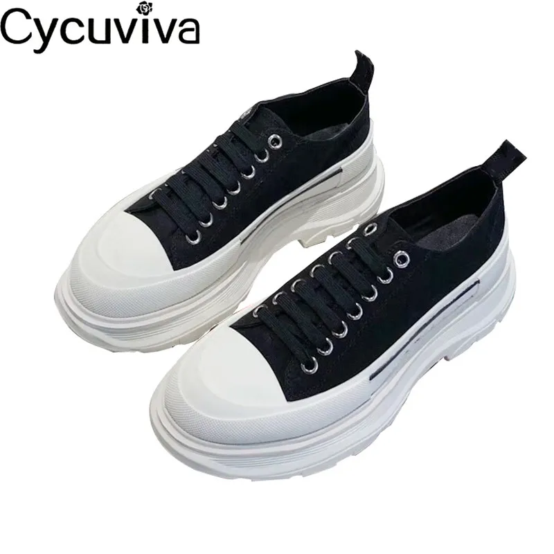 Женские парусиновые кроссовки на толстой плоской подошве Подиумные