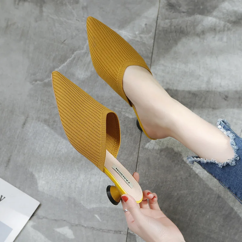 С Острым носком тканые трикотажные женские полусапожки Полусапожки на среднем