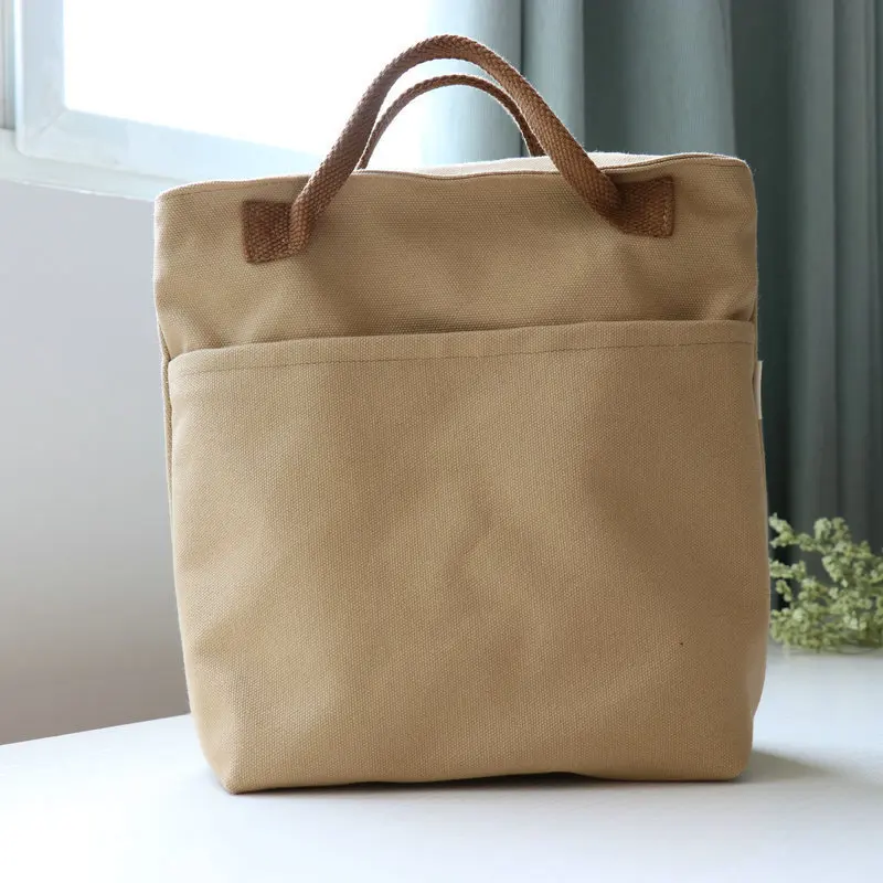 

Thickened Solid Color Canvas Handbag Bento Bag Lunch Bag Canvas Environmental Protection Bag Storage Of Personal Belongings
