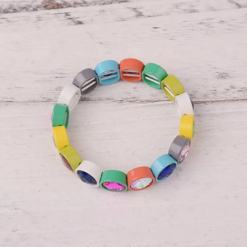 Smail-Colorful Ручной работы Многоцветный на заказ живопись Большой Эластичный браслет со стразами эмаль стрейч Стекло Браслет плитка бисера браслет для женщин - Окраска металла: Smail-Colorful