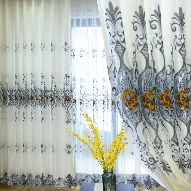 

Шторы с вышивкой, готовые занавески на заказ светильник лые шторы из шелка для гостиной, американские шторы для дома, для гостиной, роскошны...