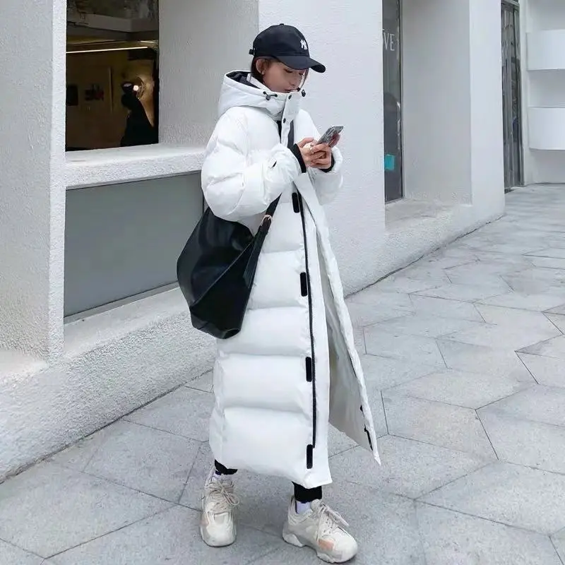 WJJDFC Women's Down Puffer Jackets White Baggy Thickening Warm Hooded Korean Fashion Boutique Clothes Bubble Cotton Padded Coats