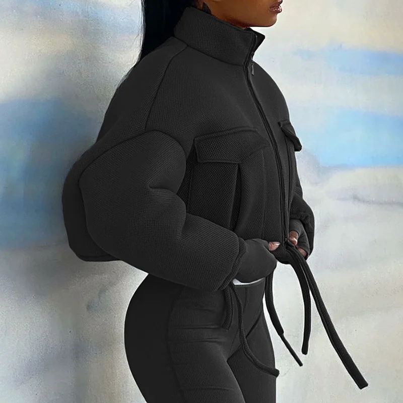 

IAMSURE Sexy Cool Solid Loose Jackets Long Sleeve Stand-Up Collar Short Coat Casual Streetwear Female 2020 Fashion Winter Autumn