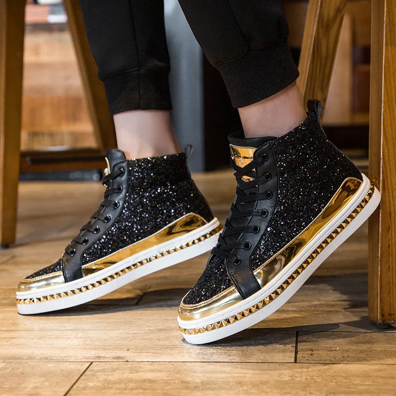 Мужские кроссовки с вышивкой черные повседневные Блестящие Кроссовки в стиле
