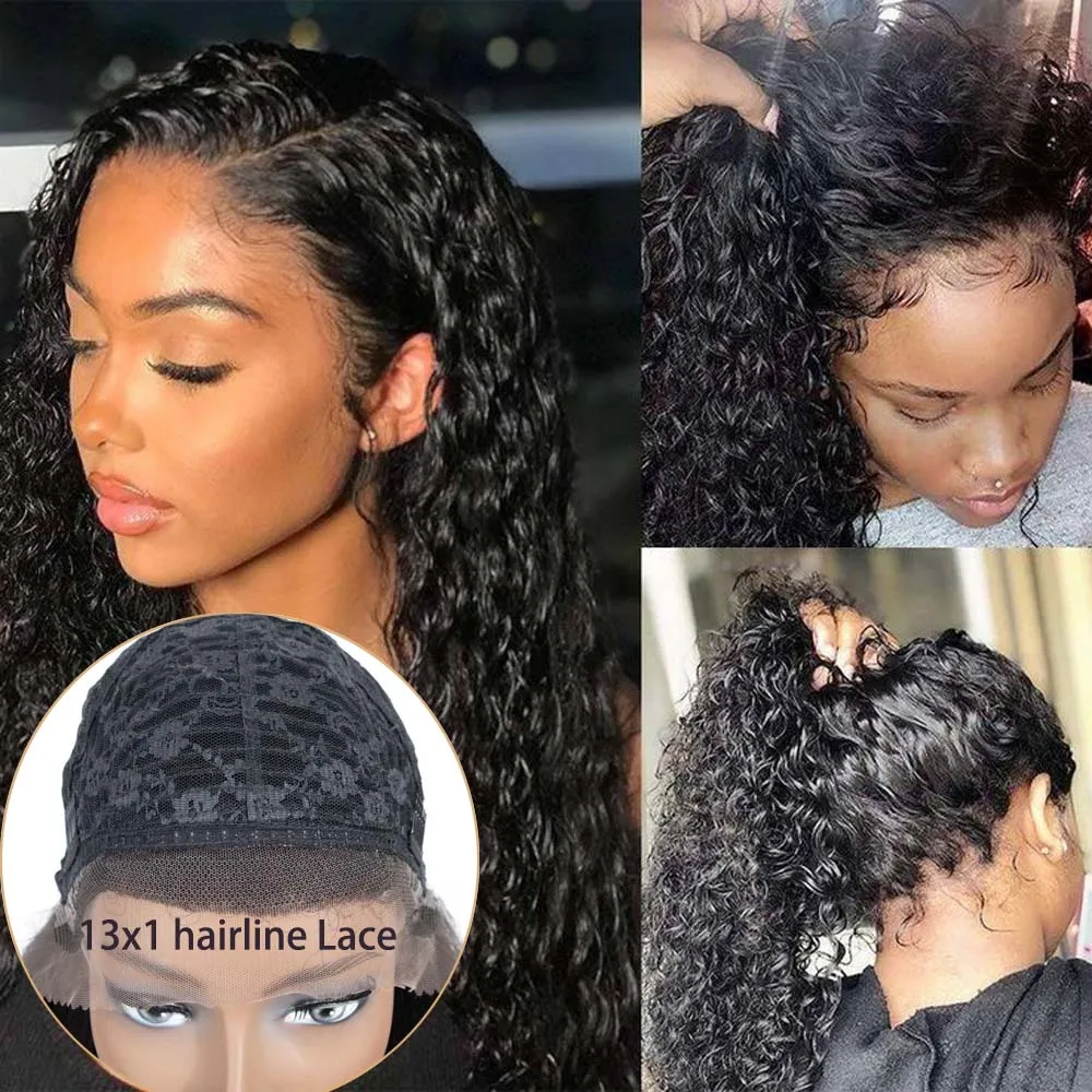 Короткая вьющаяся парик-шиньон с кружевным фронтальным узлом 360, волны воды, естественная линия роста волос, человеческие волосы для черных женщин.