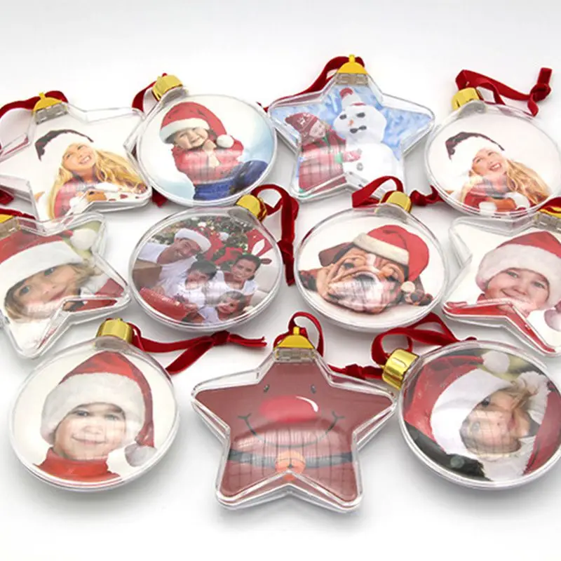 DIY Transparent Photo Frame Pendant Snowman Five-star Ball Xmas Tree Hanging Ornaments Christmas Decorations for Home New Year