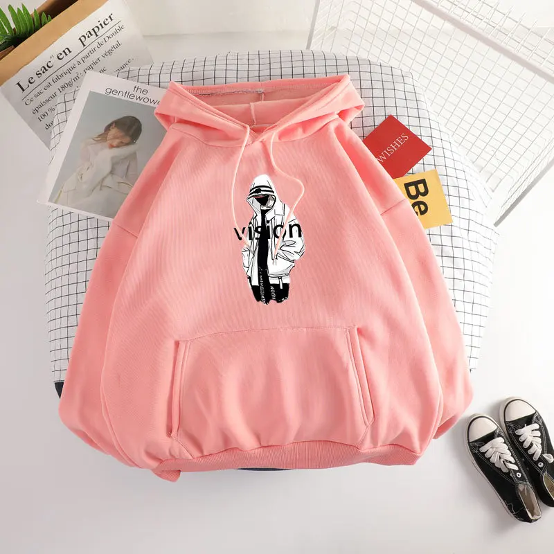 Женские толстовки с капюшоном хлопковые и принтом в стиле Kpop Харадзюку весна