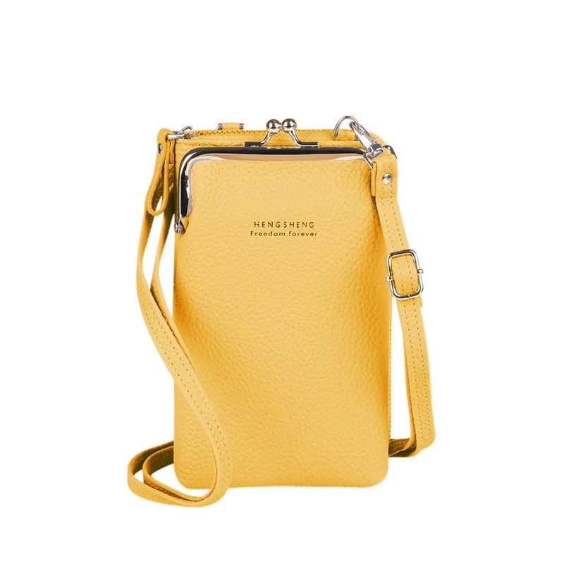

New Fashion Women Purses Solid PU Leather Strap Shoulder Bag Mobile Phone Big Card Holders Wallet Handbag Pockets For Girls 2021