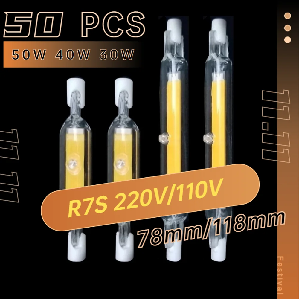 

50Pcs High Power LED R7s COB Glass Tube 118mm J118 78mm J78 COB Light Bulb AC110V 130V 220V 230V 240V Home Replace Halogen Lamp