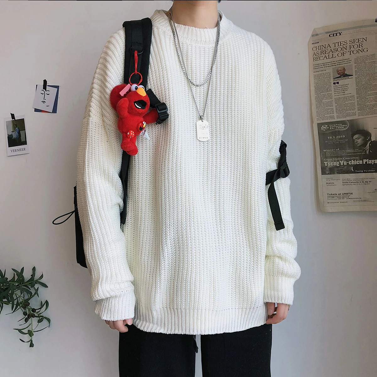 White(AsianSize) Privathinker, осенне-зимний мужской свитер, пуловер, 9 цветов, повседневный мужской вязаный корейский однотонный топ, уличная одежда, мужской свитер - Цвет: White(AsianSize)