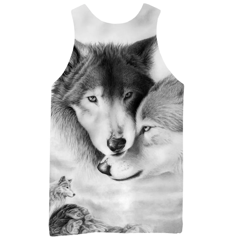 Майка мужская с 3D-принтом волка топ без рукавов Пляжная футболка графическим