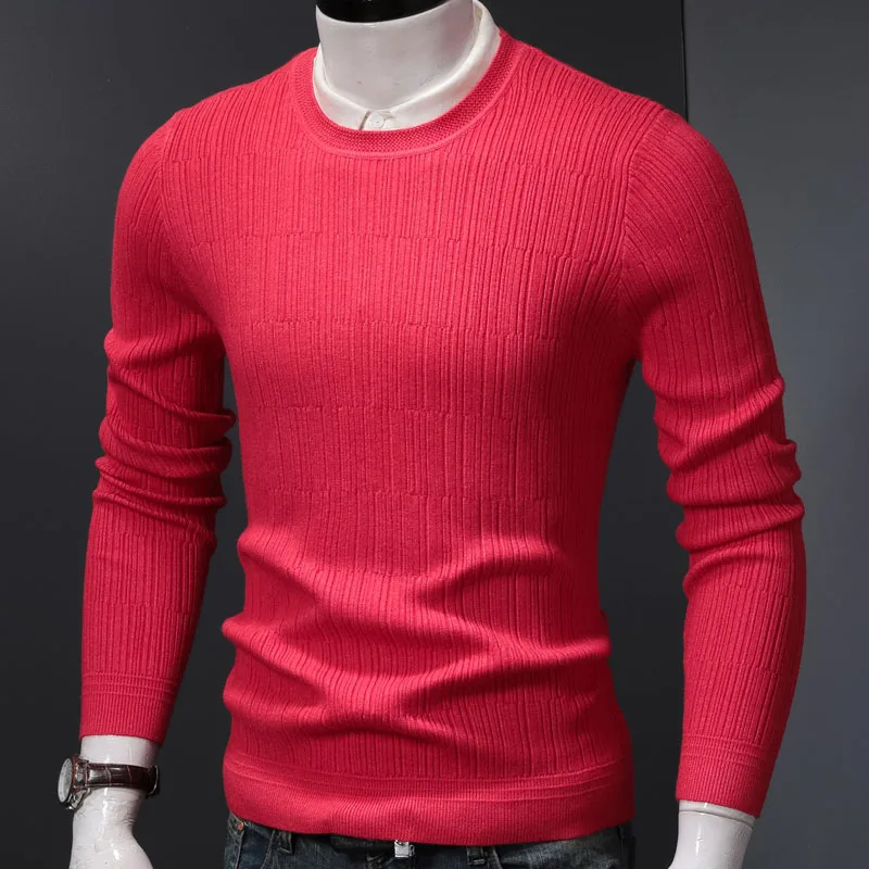 Pure Black Striped Knitted Sweater Pullover Men Business Casual Crewneck Oversized Sweaters Autumn Winter Warm Mens Clothes