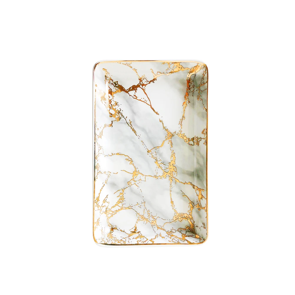Rectangular Kitchen Ceramic Storage Tray Nordic Style Fruit Plate Decoration Jewelry Display Marble Pattern Desktop Organizer | Дом и сад