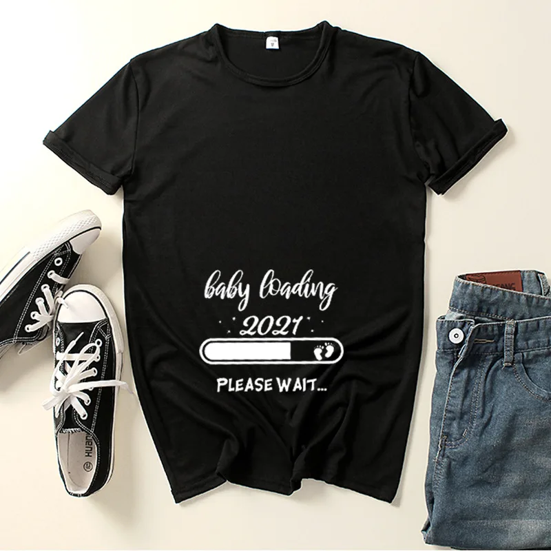 

WB50 Loading 2021 Printed Pregnant T Shirt Maternity Short Sleeve T-shirt Pregnancy Announcement Shirt New Mom Tshirts Clothes