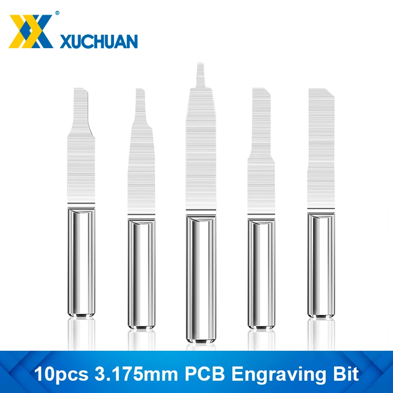 

10pcs PCB Engraving Bits 3.175mm Shank Carbide End Mill Tipped 0.8-3.0mm Carving Bits Single Flute Parallel Bit CNC Router Bit